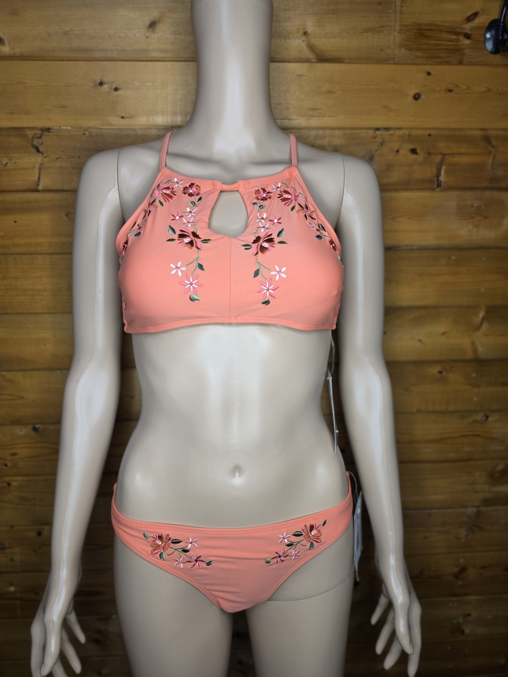 ❤️ NWT California Sunshine Embroidered High-Neck ORANGE Women's Bikini Set M
